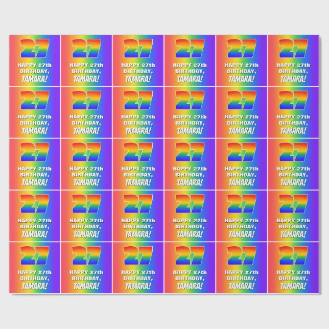 27th Birthday: Colourful, Fun Rainbow Pattern # 27 Wrapping Paper (Flat)