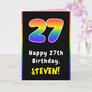 27th Birthday: Colourful Rainbow # 27, Custom Name Card