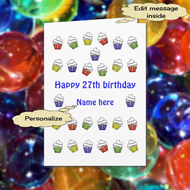 27th birthday cupcakes personalized name card (27 cupcakes)