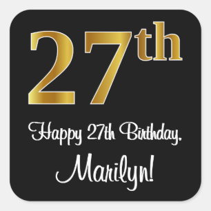 27th Birthday – Elegant Luxurious Faux Gold Look # Square Sticker