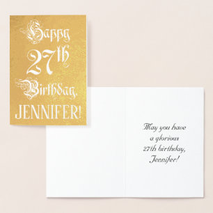 27th Birthday: Elegant, Ornate Script; Custom Name Foil Card