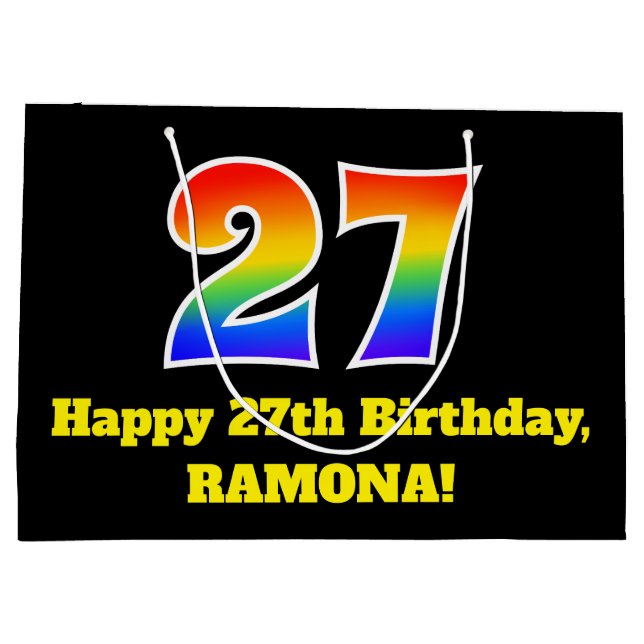 27th Birthday ~ Fun, Colourful, Vibrant, Rainbow 2 Large Gift Bag (Back)