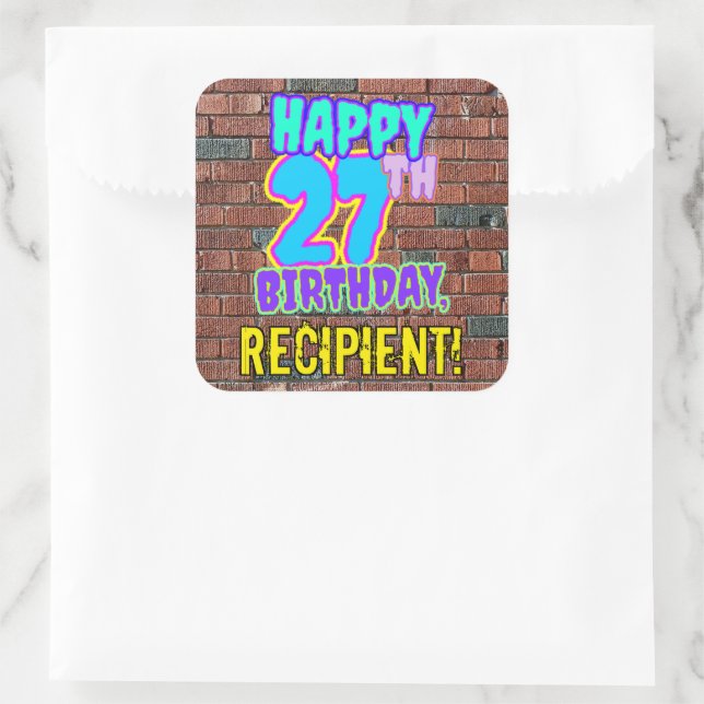 27th Birthday – Fun, Urban Graffiti Inspired Look Square Sticker (Bag)