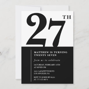 27th birthday invitations Black and White Elegant