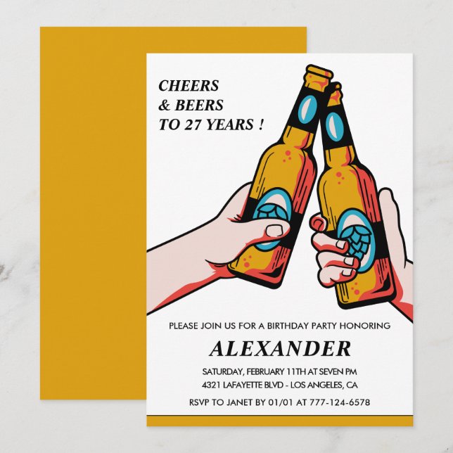 27th birthday invitations Cheers and Beers Men (Front/Back)