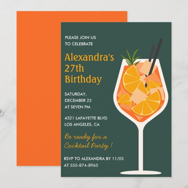 27th birthday invitations Cocktail Elegant Modern (Front/Back)