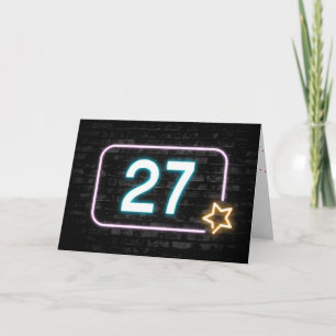 27th Birthday Neon Sign On Brick Wall Card