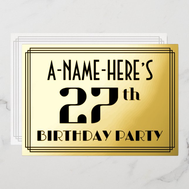 27th Birthday Party: Art Deco Look “27” and Name (Front/Back)