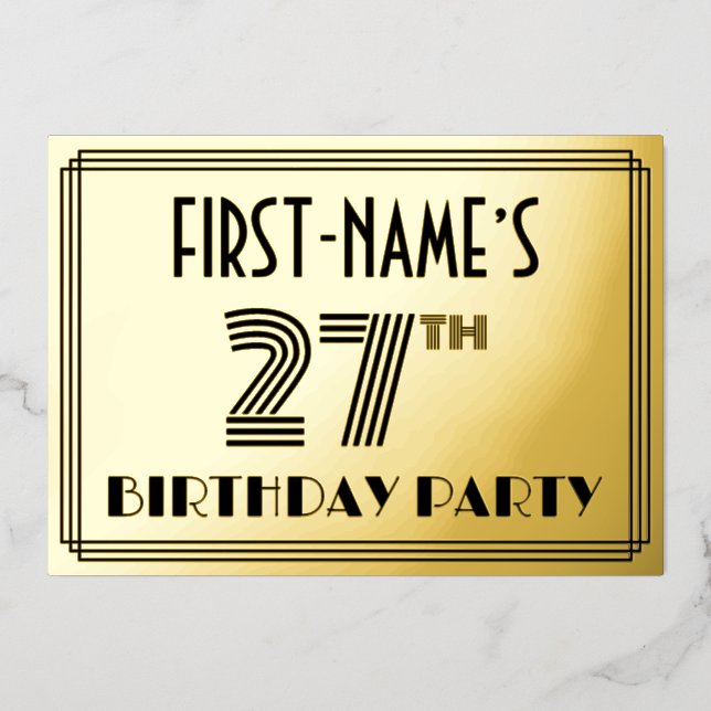 27th Birthday Party — Art Deco Style “27” & Name (Front)