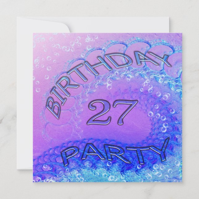 27th Birthday party invitation, Abstract and bubb Invitation (Front)