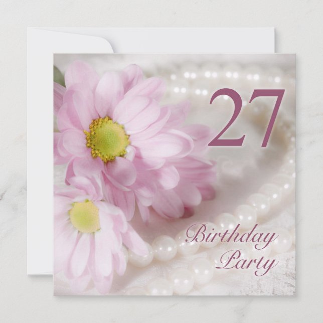 27th Birthday party invitation with daisies (Front)