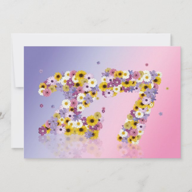 27th Birthday party, with flowered letters Invitation (Front)