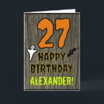 27th Birthday: Spooky Halloween Theme, Custom Name Card<br><div class="desc">The front of this scary and spooky Halloween birthday themed greeting card design features a large number "27". It also features the message "HAPPY BIRTHDAY, ", plus a customisable name. There are also depictions of a ghost and a bat on the front. The inside features a custom birthday greeting message,...</div>