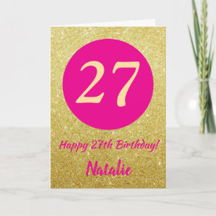 27th Happy Birthday Hot Pink and Gold Glitter Card