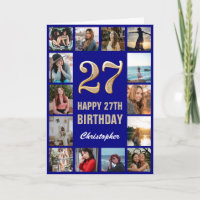 27th Happy Birthday Navy Blue & Gold Photo Collage