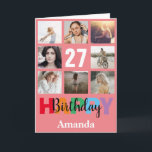 27th Happy Birthday Photo Collage Modern Pink Card<br><div class="desc">27th Happy Birthday Photo Collage Modern Pink Card with personalised name. For further customisation,  please click the "Customise it" button and use our design tool to modify this template.</div>