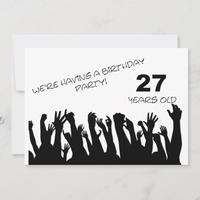 27th party invitation with cheering crowds (Front)