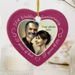 27th Wedding Anniversary Photo Ceramic Tree Decoration<br><div class="desc">Celebrate a 27th happy year of marriage with a custom photo ornament in a delightful heart shape frame. Simply upload your own photo of the married couple and it will appear in the cutout. The rose coloured surround features a white script font and decorations. The words are: 27th Wedding Anniversary...</div>