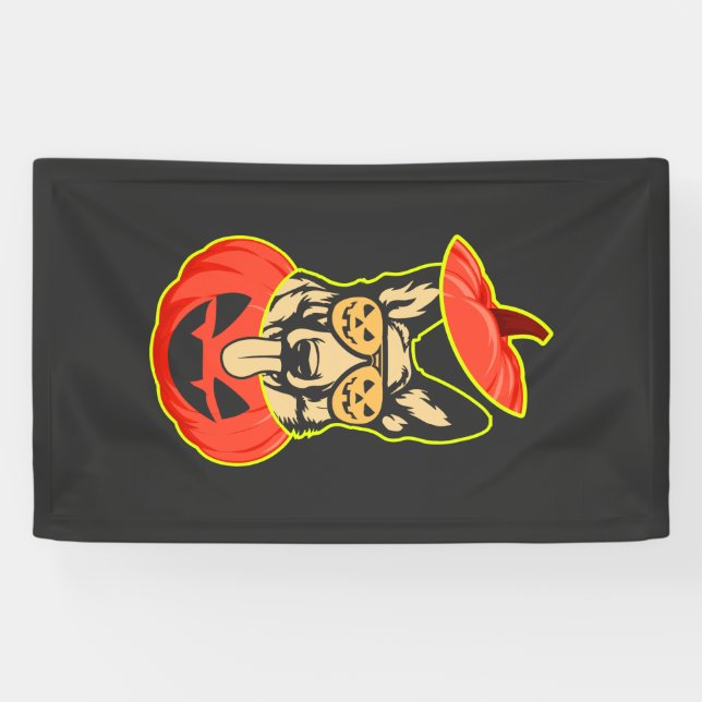 28 German Shepherd In Scary Pumpkin Shirt Funny Cu Banner (Horizontal)