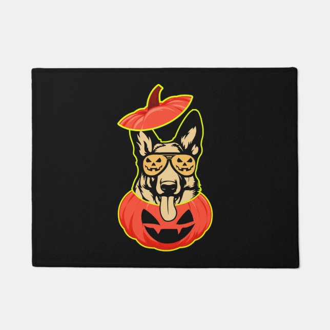 28 German Shepherd In Scary Pumpkin Shirt Funny Cu Doormat (Front)