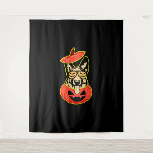 28 German Shepherd In Scary Pumpkin Shirt Funny Cu Tapestry