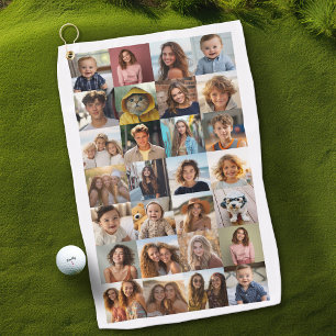 28 Photo Collage - Custom Text - Black and White Golf Towel