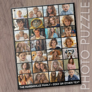 28 Photo Collage - Custom Text - Black and White Jigsaw Puzzle