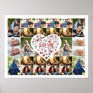 28 Photo Collage Frame with Love Hear Centerpiece Poster