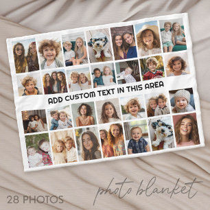 28 Photo Collage Grid - 1 Text box Fleece Blanket