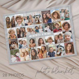 28 Photo Collage Grid - 1 Text box Fleece Blanket