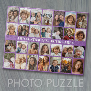 28 Photo Collage Grid - 1 Text box Purple Jigsaw Puzzle