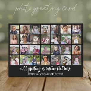 28 Photo Collage Grid - 2 Text boxes - black white Holiday Card