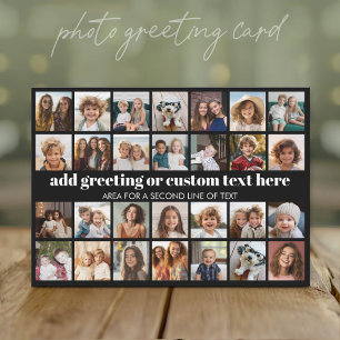 28 Photo Collage Grid - 2 Text boxes - black white Holiday Card