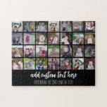 28 Photo Collage Grid - 2 Text boxes - black white Jigsaw Puzzle<br><div class="desc">Use 28 SQUARE photos to create a personal photo collage. This modern, clean layout includes 2 text blocks - one in a modern script and one in a san serif font to add a family name or a year or event. The background colour can be changed in the customise area....</div>