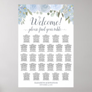 28 Table Dusty Blue Floral Boho Chic Seating Chart