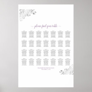 28 Table Lacy Wedding Seating Chart White Lavender