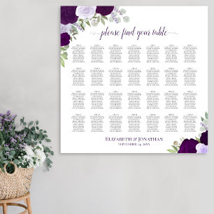 28 Table Purple Boho Floral Wedding Seating Chart