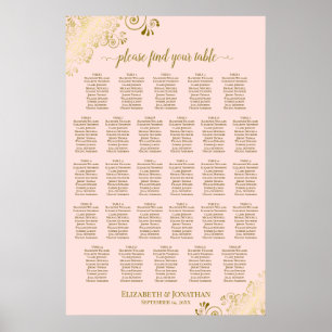 28 Table Wedding Seating Chart Blush Pink & Gold