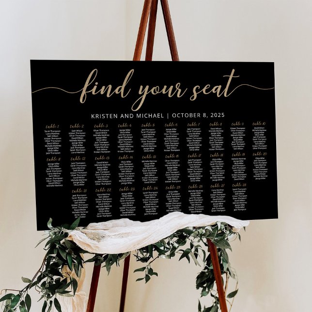 28 Tables Find Your Seat Black Seating Chart Plan (Creator Uploaded)