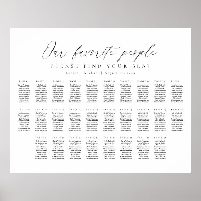 28 Tables Our Favourite People Seating Chart Plan (Front)