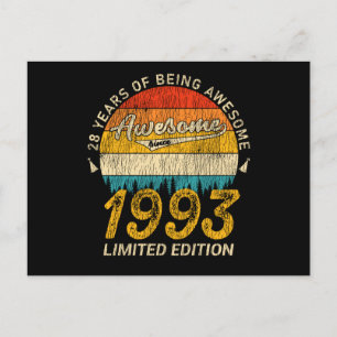 28 Year Old Bday 1993 Awesome Since 28th Birthday Postcard