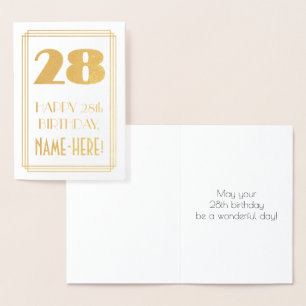 28th Birthday: Art Deco Inspired Look "28" & Name Foil Card