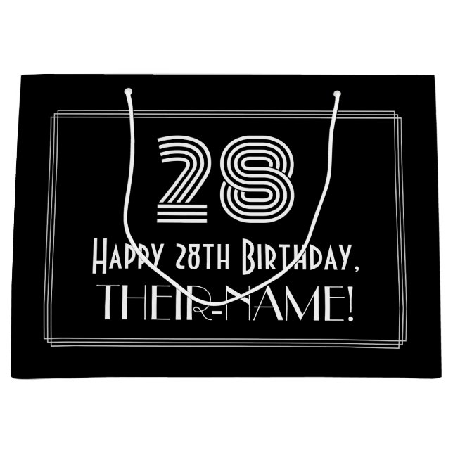 28th Birthday — Art Deco Inspired Look "28" & Name Large Gift Bag (Front)