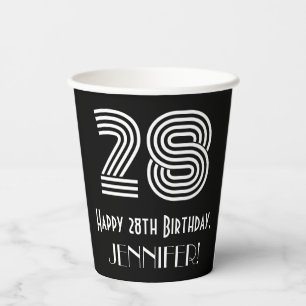28th Birthday — Art Deco Inspired Look “28” + Name Paper Cups