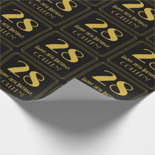 28th Birthday ~ Art Deco Inspired Look "28", Name Wrapping Paper