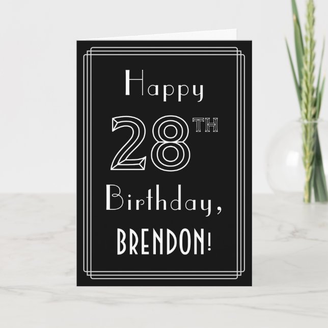 28th Birthday: Art Deco Style # 28 & Custom Name Card (Front)