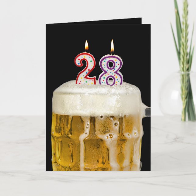 28th Birthday Beer on black Card (Front)