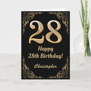 28th Birthday Black and Gold Glitter Frame Card