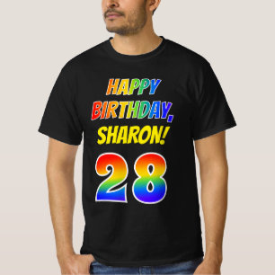 28th Birthday — Bold, Fun, Rainbow 28, Custom Name T-Shirt