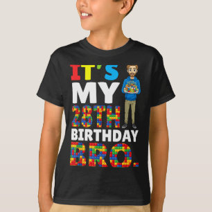 28th birthday bro boy cake building blocks autism T-Shirt